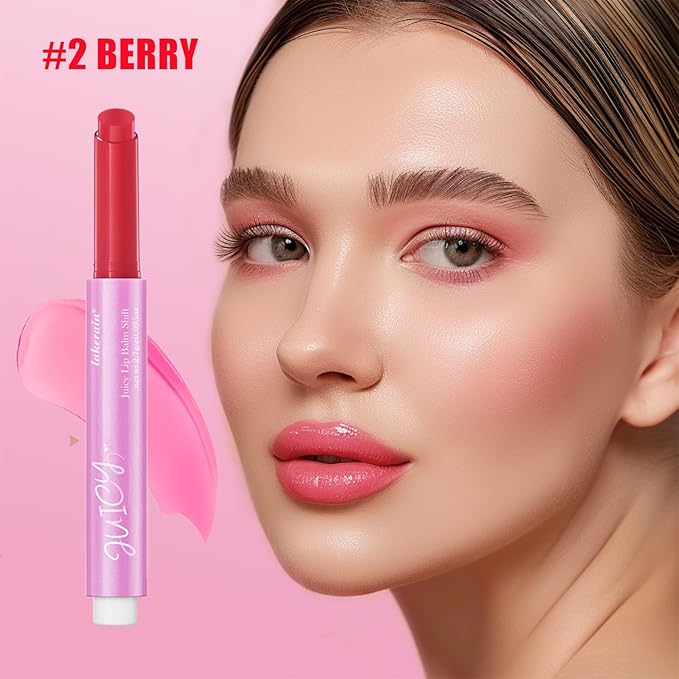 Juicy Lip Plump Shift, Slick Click Plumping Melting Lip Balm Hydrating & Moisturizing Color Changing Lipstick Lip Plumper Gloss, Shiny Glossy, Translucent Non-Sticky Tinted Lip Balm(#2 Berry)-Velvo Beauty