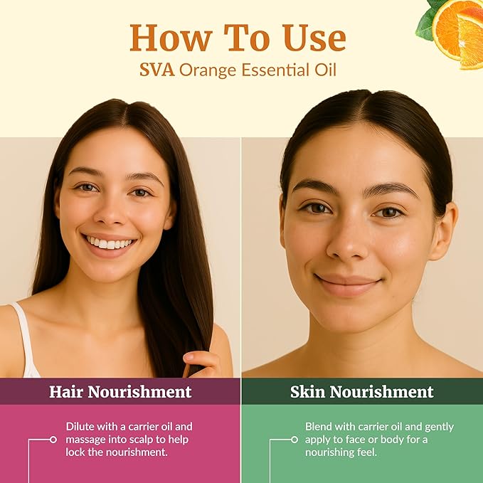 SVA Orange Essential Oil – 4 Fl Oz – 100% Natural Orange Oil - for Diffuser, Hair Care, Face, Skin Care, Aromatherapy, Scalp and Body Massage, Soap and Candle Making - with Dropper-Velvo Beauty