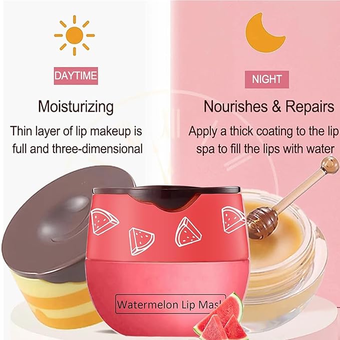 4 PCS Bee Lip Balm Honey Pot,Strawberry&Watermelon&Honey&Apple Lime Lip Mask Overnight Hydrating Prevention Dry and Cracked Lip Scrubs Exfoliator Lip Care, Lip Sleeping Mask Reduces Lip Lines-Velvo Beauty
