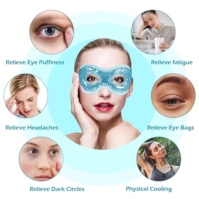 Permotary 2PCS Ice Gel Eye Mask Hot Cold Therapy Cooling Gel Beads Eye Mask,Reusable Hot Cold Compress Ice Eye Pack for Puffiness/Dark Circles/Eye Bags/Dry Eyes/Headaches/Migraines/Stress Relief-Velvo Beauty
