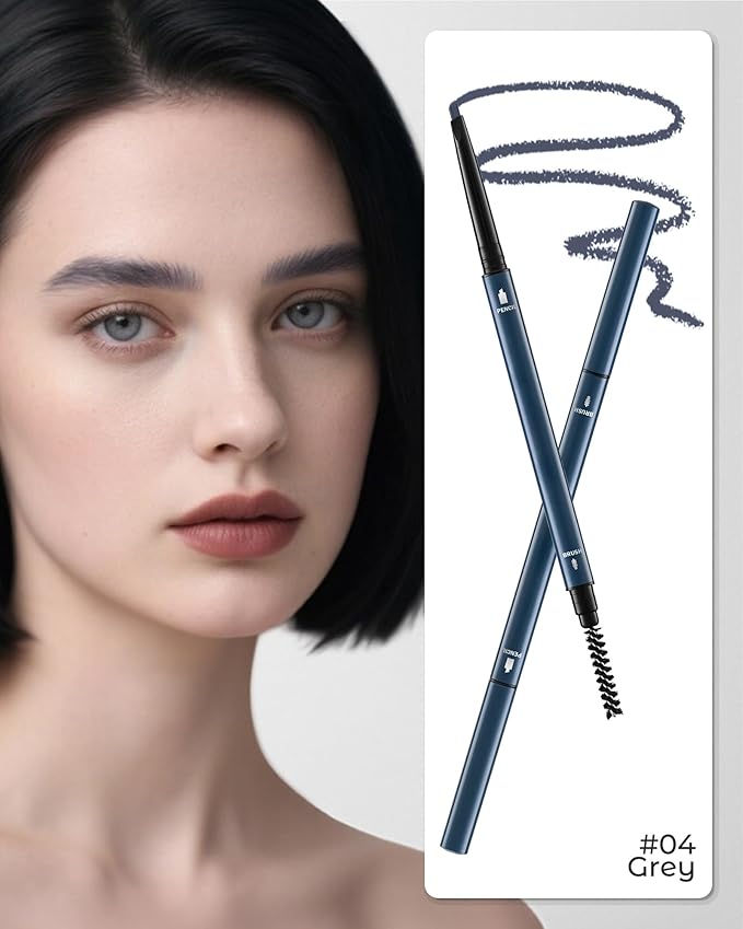 6Pcs Microblading Eyebrow Pencils Grey Waterproof Eye Brow Pencil w/Eye Brow Razor & Scissors Kit 0.5mm Ultra-Fine Tip Creates Hair-Like Strokes for Women Effortless Natural Brows-Velvo Beauty