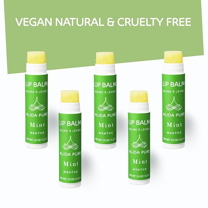 Mint Lip Balm Collection, Vegan Lip Balm Set, Beeswax Free, with Avocado Oil, Organic Jojoba Oil, and Vitamin E, Natural Moisturizer for Dry, Chapped Lips, 5 Tube Set-Velvo Beauty