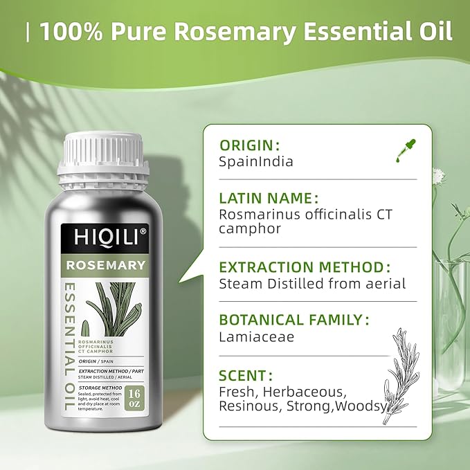 HIQILI Rosemary Oil for Hair Growth, Add to Shampoo & Conditioner, 100% Pure Undiluted - 16 Fl Oz-Velvo Beauty