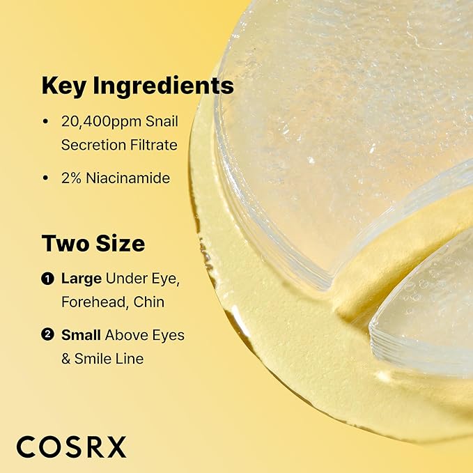 COSRX Advanced Snail Hydrogel Eye Patch (60pc), Gel Serum Mask, Puffy Undereye Treament, Fine Lines, Refresh, Hydrate| Paraben free, Korean Skin Care-Velvo Beauty
