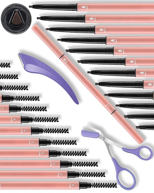 12Pcs Microblading Eyebrow Pencils Deep Brown Waterproof Eye Brow Pencil w/Eye Brow Razor & Scissors Kit 0.5mm Ultra-Fine Tip Creates Hair-Like Strokes for Women Effortless Natural Brows-Velvo Beauty