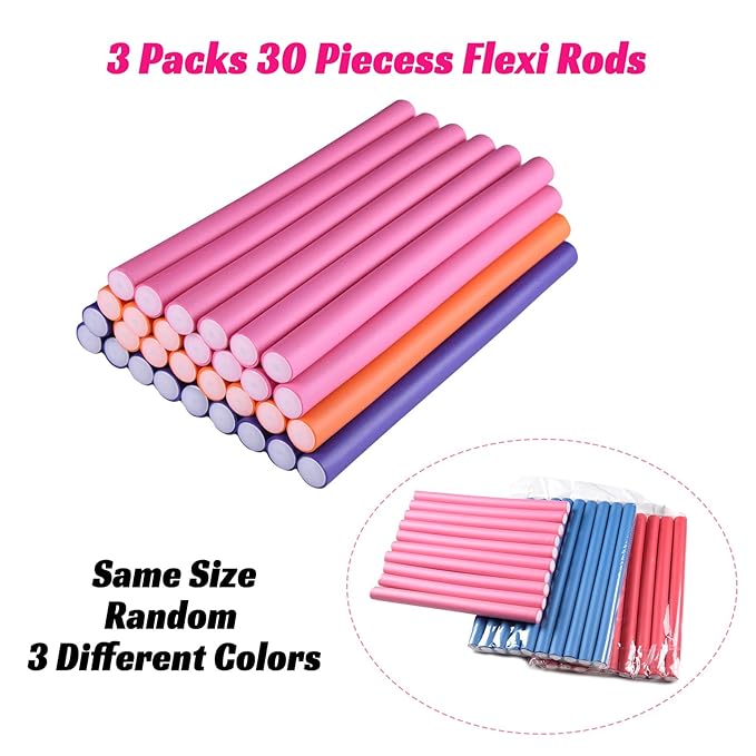 30PCS 9.45" Flexible Foam Curling Rods, Twist Heatless Hair Rollers for Women, Girls, Long and Short Hair, Sleep-In (0.71 x 9.45 Inch, Random Color)-Velvo Beauty