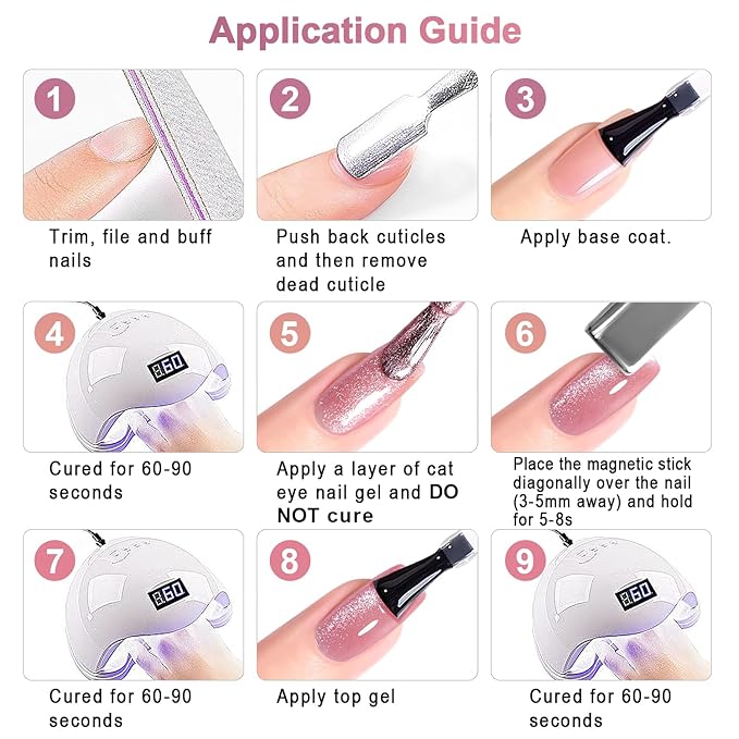 RARJSM Nude Cat Eye Gel Polish Set 6 Pcs Sparkle Diamond Glitter Sheer Purple Soft Pink Chanpagne Gold Velvet Ice Jelly Glass Cateye Gelpolish with Magnet Stick UV LED Curing Requires Home Manicure-Velvo Beauty