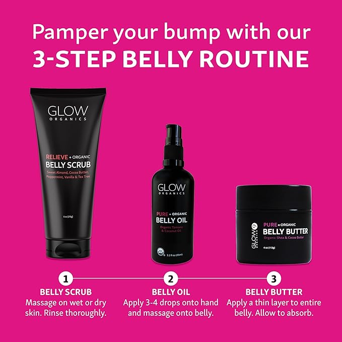 Pregnancy Bump Box, 3-Step Routine, Kit with Belly Scrub, Oil and Butter for Stretch Marks, Organic, Maternity Skin Care, Clean Beauty, The Perfect Gifts for Expectant Moms-Velvo Beauty