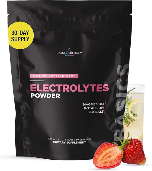 Livingood Daily Electrolytes Powder, Electrolytes Hydration Drink Mix with Vitamin C, Magnesium, Taurine & Sea Salt, Electrolyte Supplement for Energy & Hydration, Keto, Strawberry Lemonade, 30 Srvgs-Velvo Beauty