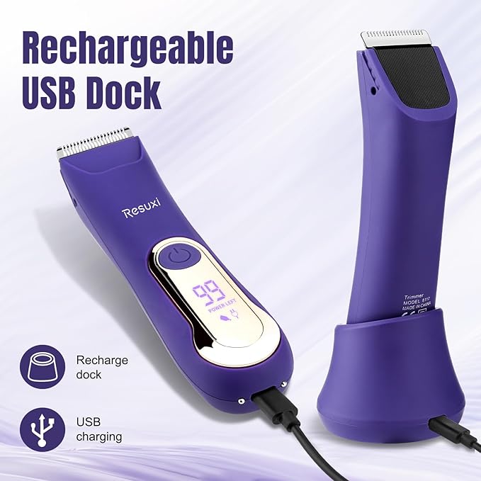 RESUXI Electric Bikini Trimmer for Women,Pubic Hair Trimmer Ceramic Blade Electric Razors Shaver for Underarm Leg Arm Body Hair Private Area,Wet/Dry IPX7 Waterproof Rechargeable LCD Display LED Light-Velvo Beauty