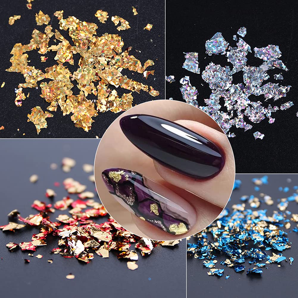Gold Nail Art Glitter & Sequins Holographic Irregular Foil Sticker 3D Glitter Foil Flakes Decals - 12 Colors-Velvo Beauty
