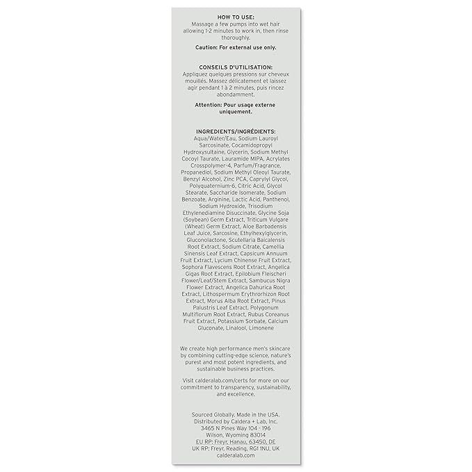 Caldera + Lab The Shampoo | Men’s Shampoo for Healthy Hair, Sulfate-Free Daily Cleanser, Dermatologically Tested - All Hair Types-Velvo Beauty