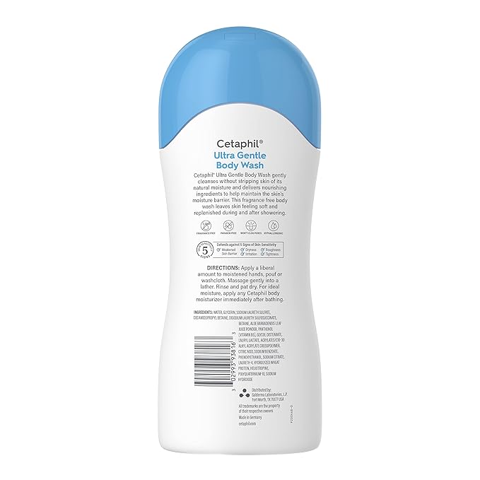 Cetaphil Ultra Gentle Refreshing Body Wash, For Dry To Normal, Sensitive Skin, Aloe Vera, Vitamin B5, Hypoallergenic, Dermatologist Tested, Fragrance Free, 16.9oz Pack of 3-Velvo Beauty