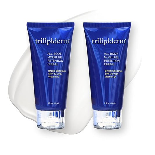 Trilipiderm All-Body Moisture Retention Crème Broad Spectrum SPF 30 with Vitamin D – 2-PACK of Travel-Size 3 Ounce Tubes – Plant-Based All-Day Hydration, Sunscreen for Body and Face-Velvo Beauty