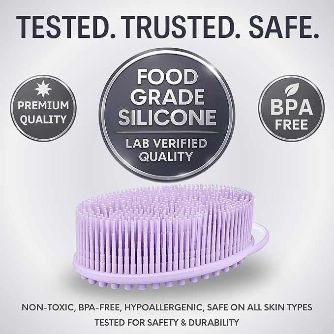 Avilana Silicone Body Scrubber – Gentle Shower Brush & Loofah Alternative- Food Grade & Lab Tested – Fast-Drying, Hygienic, BPA-Free Silicone Body Gentle Exfoliator (Lavender, Massage)-Velvo Beauty