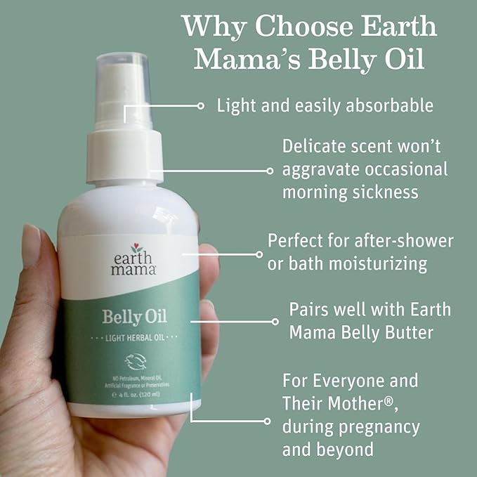 Earth Mama Belly Oil for Dry Skin | Calendula Skin Care Moisturizer Oil to Encourage Natural Elasticity and Help Prevent Stretch Marks During Pregnancy and Postpartum, 4-Fluid Ounce (3-Pack)-Velvo Beauty