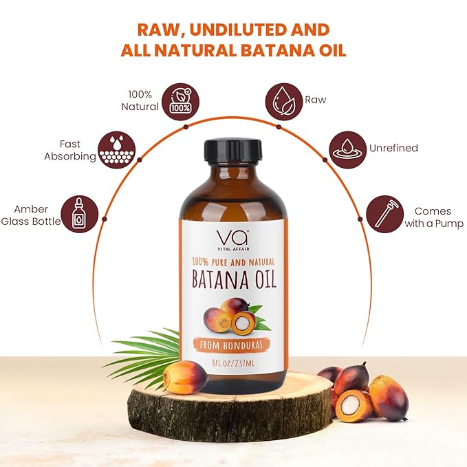 Batana Oil For Hair Growth-100% Raw Batana Oil From Honduras-Glass Bottle-Skin Hair Oil Rich In Essential Nutrients-Batana Hair Oil For Women & Men-For Strong & Shiny Hair-8 FlOz-Velvo Beauty
