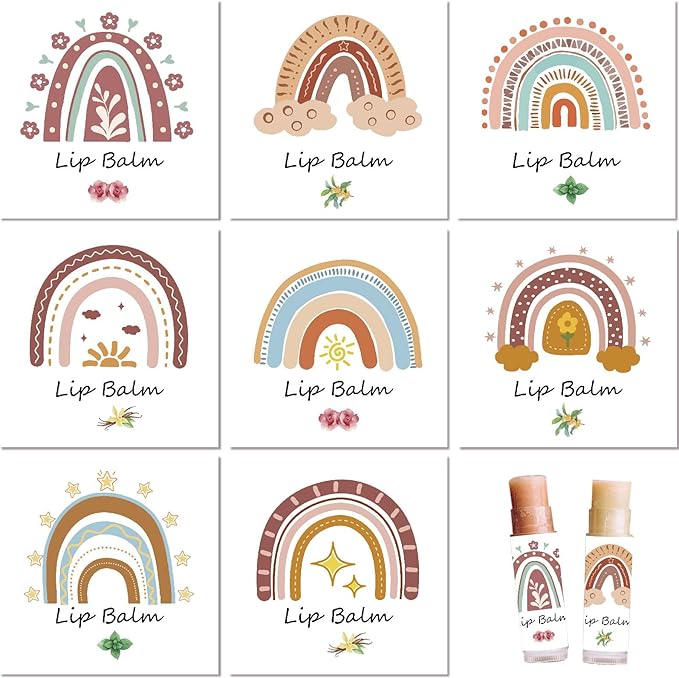 CRASPIRE 80Pcs 8 Styles Lip Balm Sticker Rainbow Self-Adhesive Homemade Lip Balm Labels Vintage Square DIY Label Stickers for Lip Balm Containers Cosmetics Lipsticks-Velvo Beauty