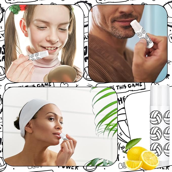 24 Pcs Volleyball Lip Balm Volleyball Team Gifts Volleyball Party Favors Volleyball Lip Balm Gift for Volleyball Team Volleyball Party Guest Supplies (White)-Velvo Beauty