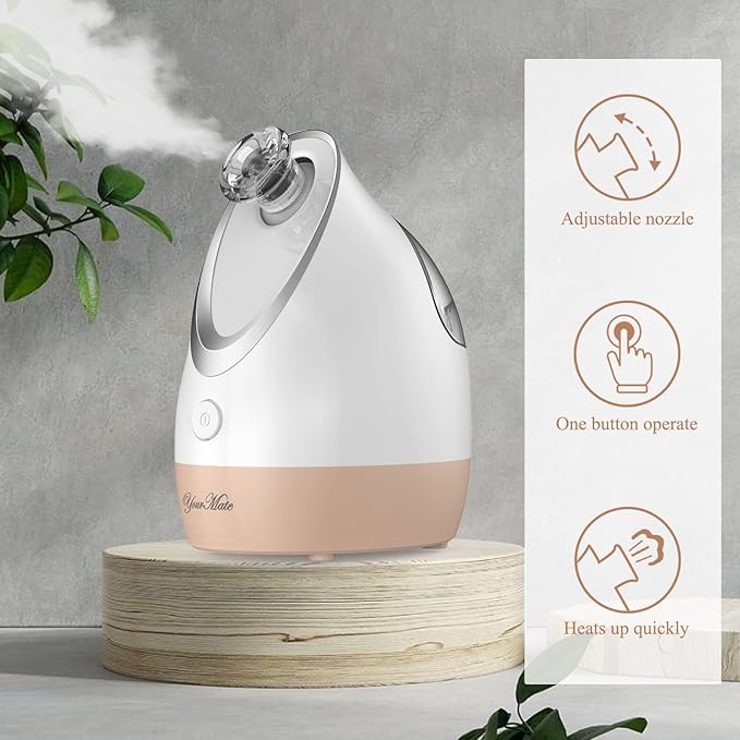 YourMate Facial Steamer Nano Ionic Face Steamer, Adjustable Nozzle with Aromatherapy Warm Mist for Sinuses Moisturizing Unclogs Pores, Facial Vaporizador-Velvo Beauty