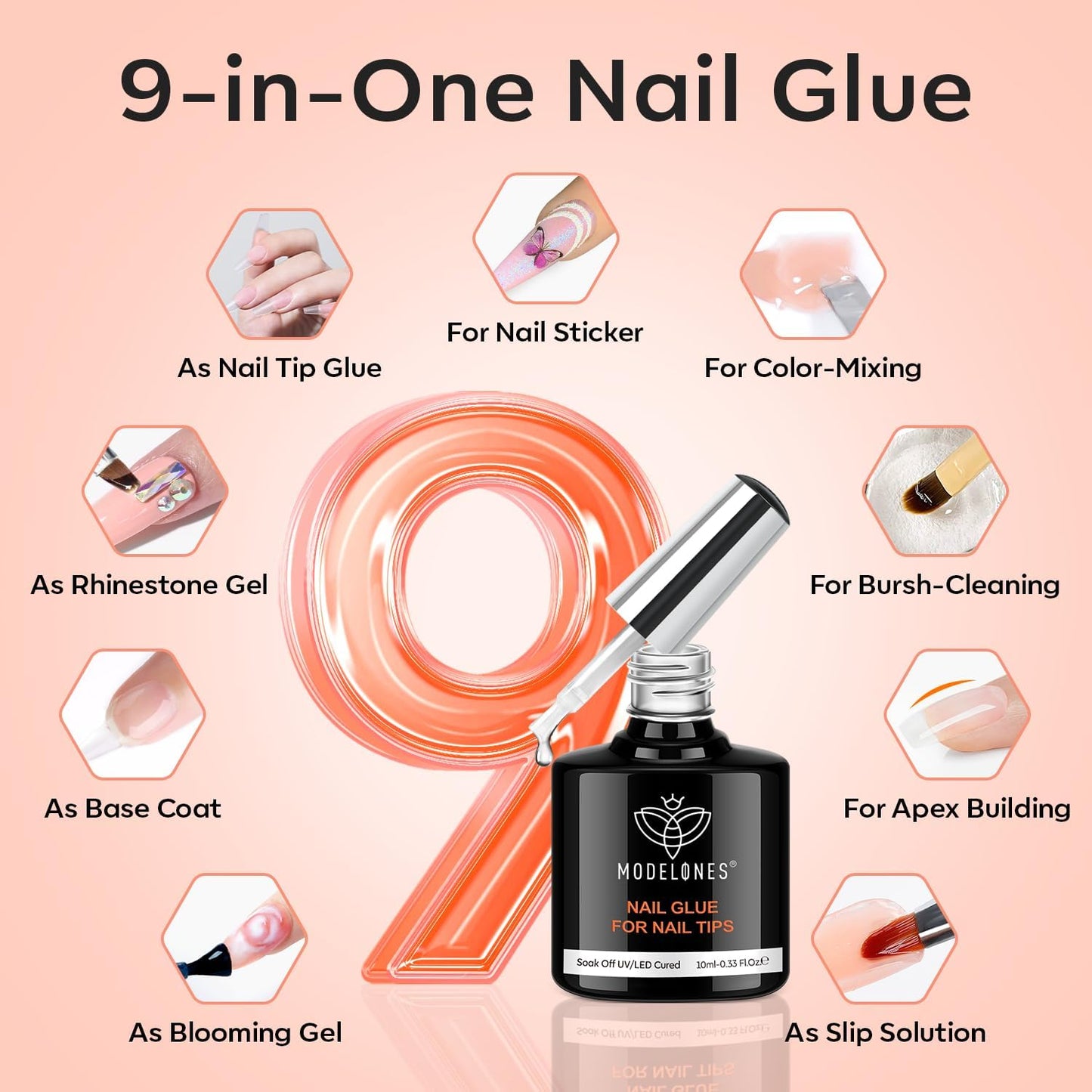 modelones Medium Square Gel Nail Tips Kit, 9-in-One Nail Glue with Portable U V Lamp 216Pcs 12Sizes Pre-Etched Press ons Fake Acrylic Extension Kit DIY Salon Gift for Women-Velvo Beauty