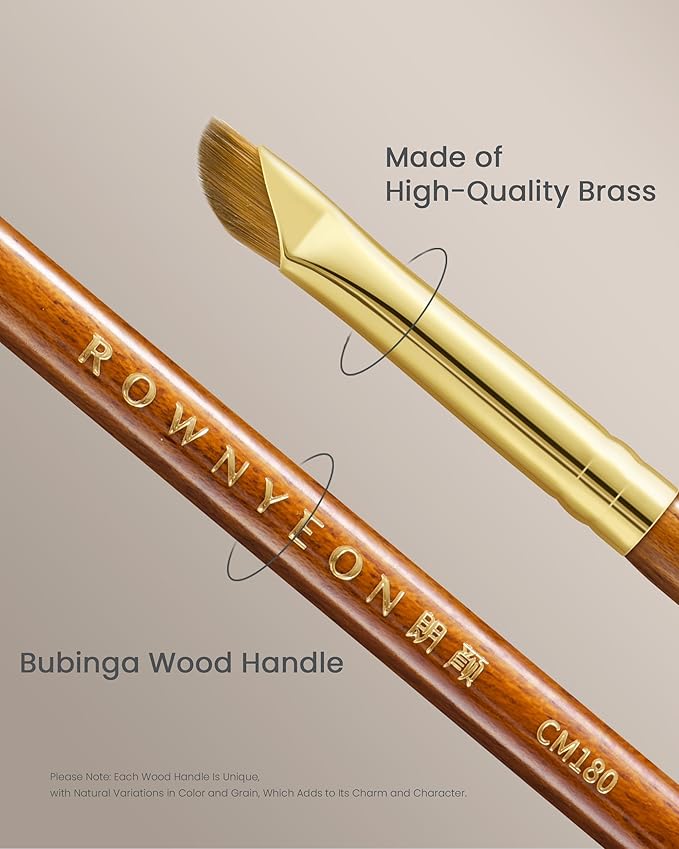 Desert Oak Series Precision Angled Eyeliner Brush - Ultra-Fine Nylon Bristles for Razor-Sharp Gel/Liquid/Powder Lines, Detail Work & Tightlining, Bubinga Handle & Brass Ferrule (CM 181)-Velvo Beauty