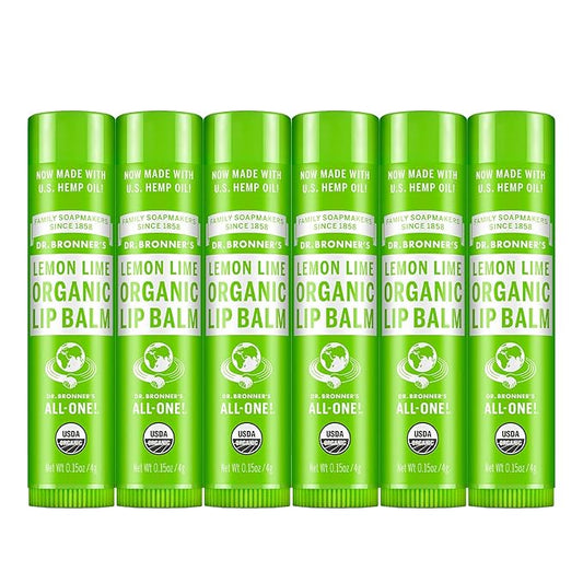 Dr. Bronner’s Organic Lip Balm 6-Pack (.15oz) Natural, Moisturizinging, Petroleum-Free Lip Balm with Beeswax & Avocado Oil for Dry Lips, Men & Women - Lemon Lime-Velvo Beauty