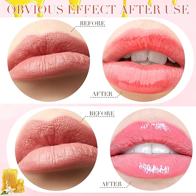 12 Pcs Bee Lip Balm Honey Pot with Brush Propolis Lip Mask Overnight, Moisturizing Hydrating Lip Sleeping Mask Prevention Dry and Cracked(Honey+Strawberry)-Velvo Beauty