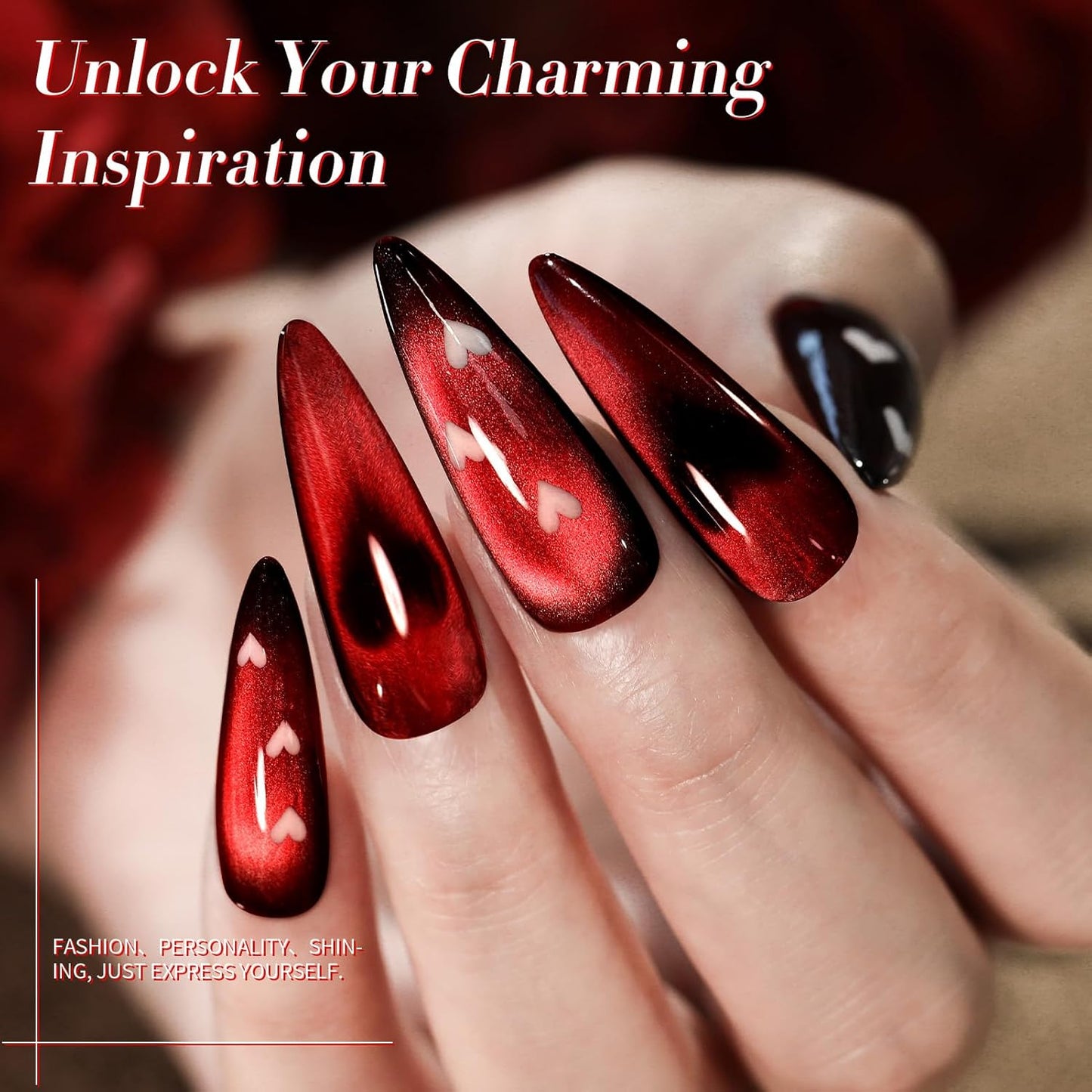 Born Pretty Red Cat Magnetic Gel Nail Polish, Black Red Glass Gel Polish Halloween Cat Magnetic Nail Polish Nail Art Manicure Salon DIY at Home 15ML-Velvo Beauty