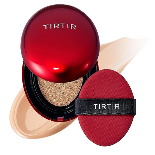 TIRTIR Mask Fit Red Cushion Foundation | Full coverage, Weightless, Skin fit, Satin Glow Finish, Korean Makeup BB Foundation, beauty, Tattoo cover up, Buildable (#24N Latte, 0.63 Fl Oz)-Velvo Beauty
