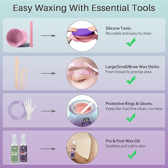 BLITZWAX Brazilian and Bikini Waxing Kit for Women, Hard Wax Warmer for Face, Legs, and Body, At Home Hair Removal Kit, Beginner Friendly, Quick Heating, 32pcs Wax Spatulas-Velvo Beauty