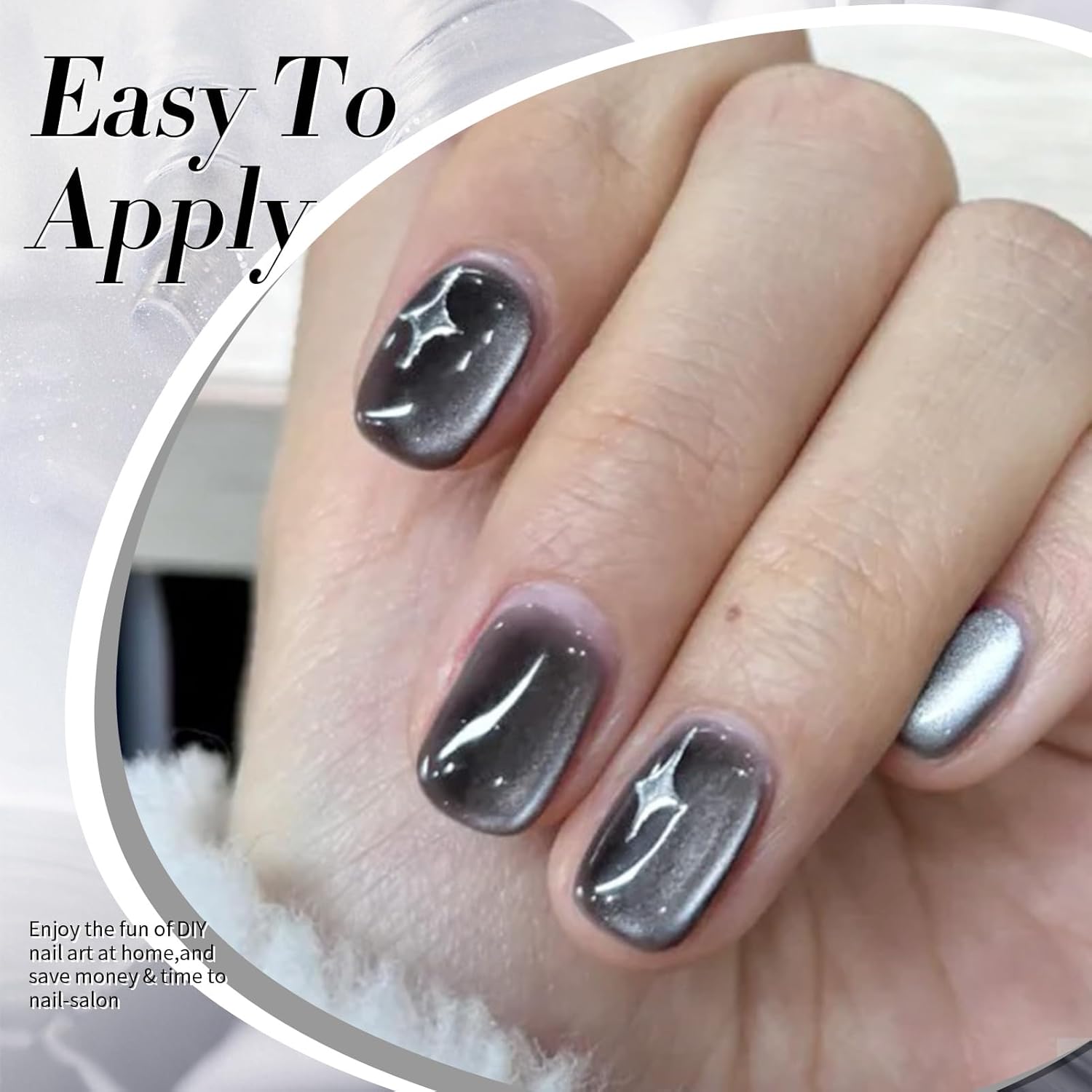 Born Pretty Cat Magnetic Eye Gel Nail Polish, Black Pearl Glitter Cat Magnetic Gel Nail Polish, Holographic Magnetic Nail Polish for Nail Art Manicure Salon DIY at Home 15ML-Velvo Beauty