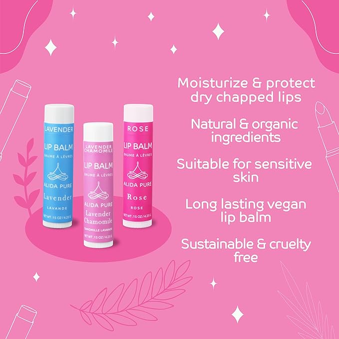 Floral Lip Balm Collection, Vegan Lip Balm Set, Beeswax Free, with Avocado Oil, Organic Jojoba Oil, and Vitamin E, Natural Moisturizer for Dry, Chapped or Cracked Lips, 3 Tube Set-Velvo Beauty