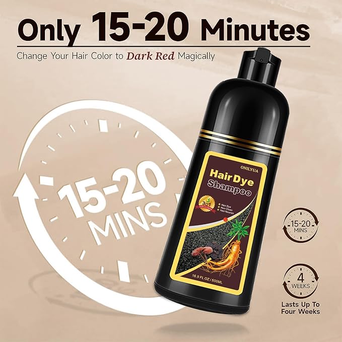 Dark Wine Red Hair Dye Shampoo, 100% Gray Hair Coverage for Men & Women, Instant and Long-lasting Hair Color Shampoo in Minutes, 3 in 1 Pure Plant Extract Natural Hair Dye Kit for All Hair Types-Velvo Beauty