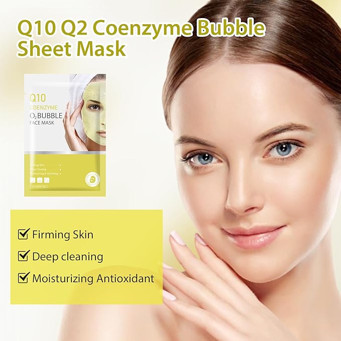 10 Sheets Coenzyme Q10 O2 Bubble Masks for Face, Bubble Face Mask Skincare for All Skin Types, Deep Cleansing Moisturizing Facial Mask Skin Care for Pores, Firming, Purifying, Sheet Masks for Spa-Velvo Beauty