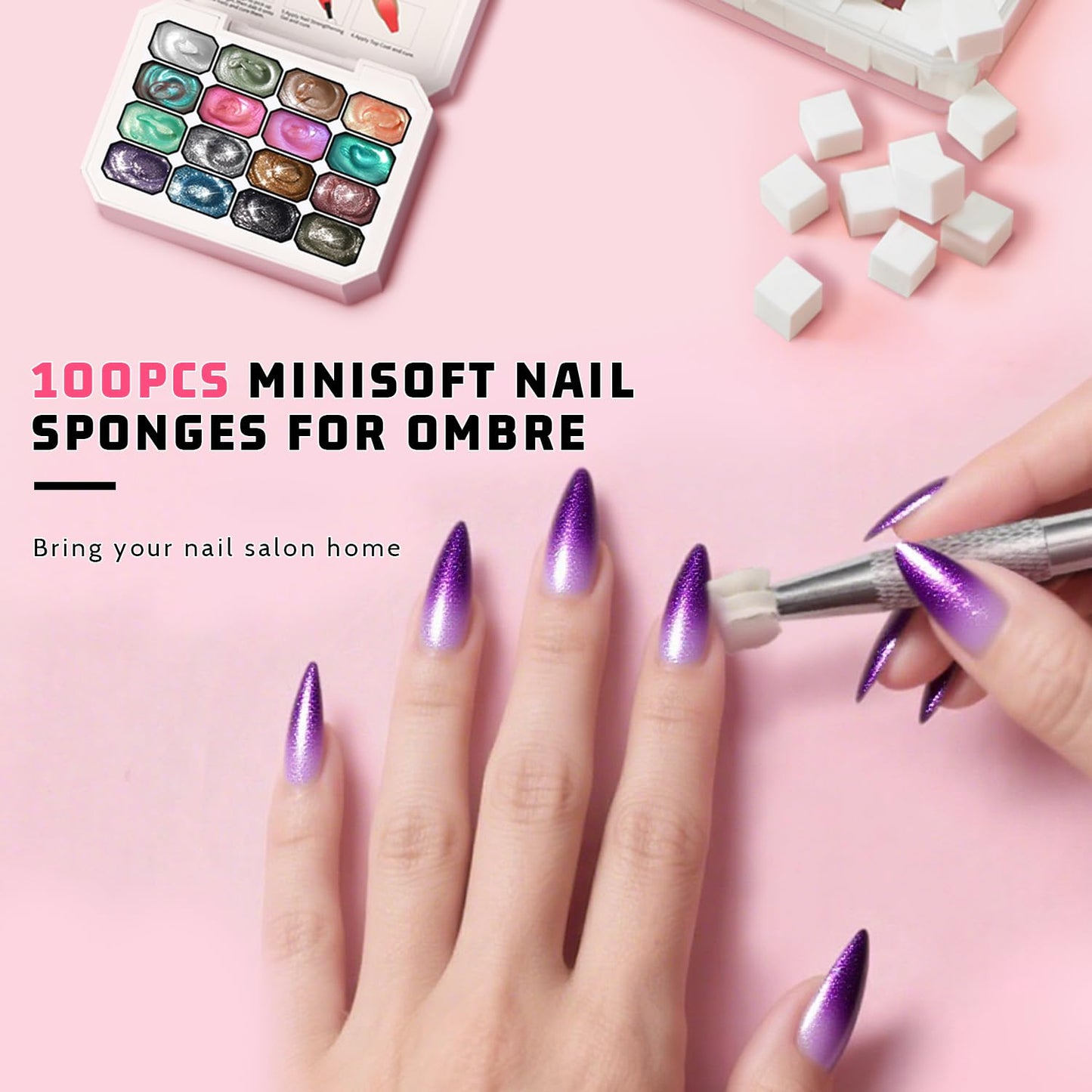 Sponge Pat Paint Nail Gel, Ombre Nails Gradient Gel Nail Blush Blooming Aura Nails Drawing Stripper Floral Painting DIY Nail Art, No Wipe, UV/LED Curing (16 Colors L)-Velvo Beauty