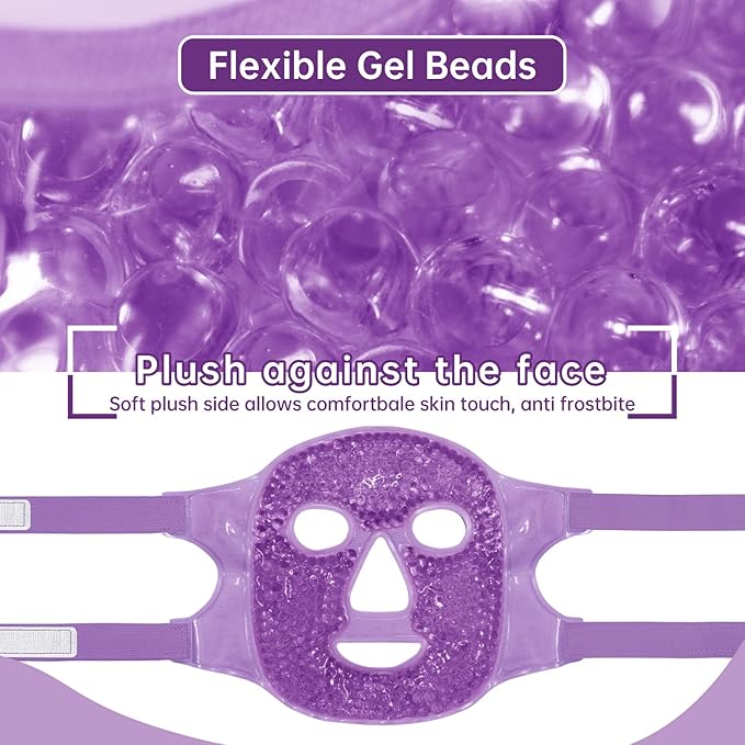 Ice Face Mask Reusable and Cold Gel Eye Mask for Puffiness/Dark Circles/Eye Bags/Dry Eyes/Headaches/Migraines/Stress Relief, Ice Pack for Eyes & Face (Purple)-Velvo Beauty