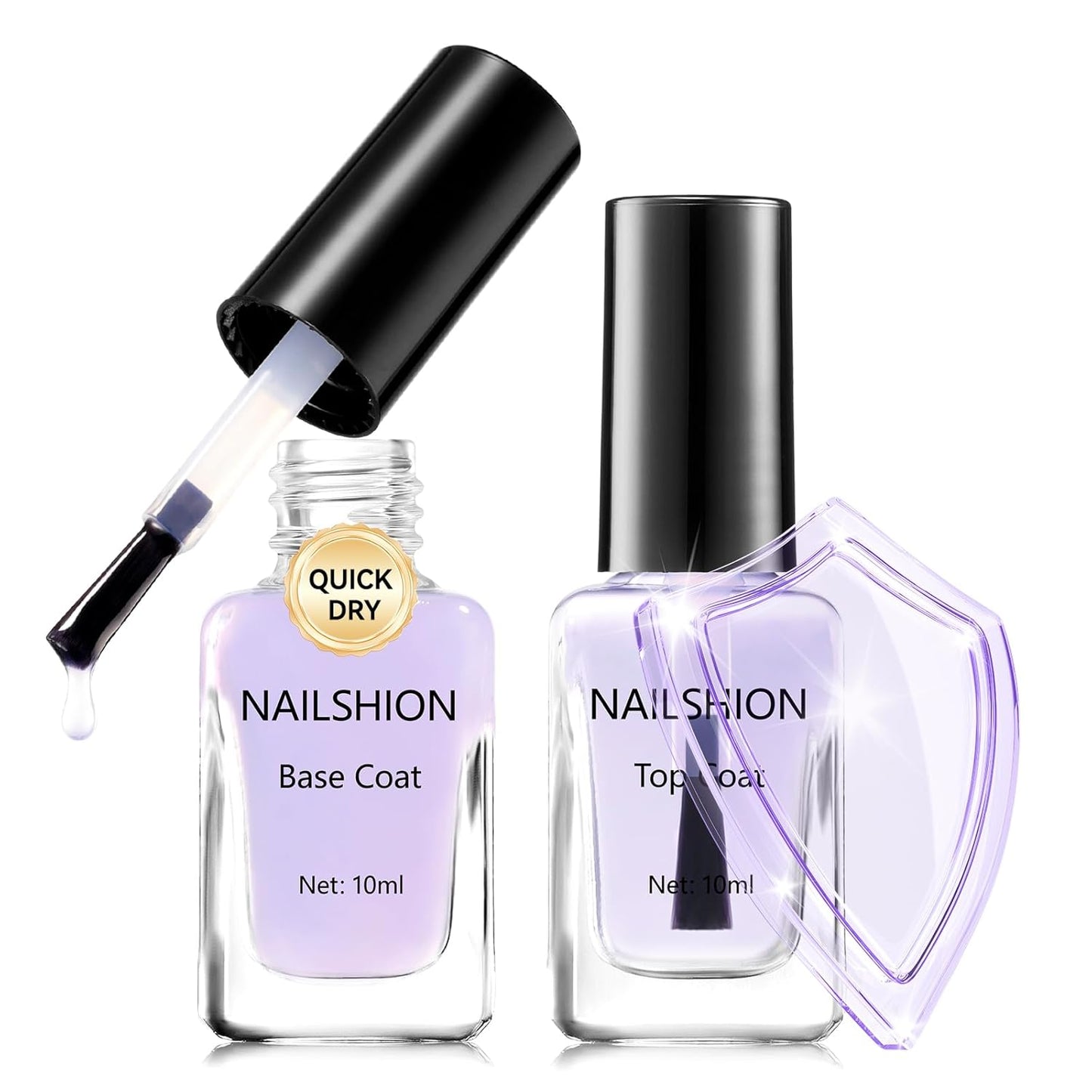 Anti-UV Base Top Coat, 2PCS Calcium & VE Base Strengthening High Shine Top Coat Clear Nail Polish, Chip Resistant Quick Air Dry Protects Color & Nails Prevents Discoloration Manicure Gift-Velvo Beauty
