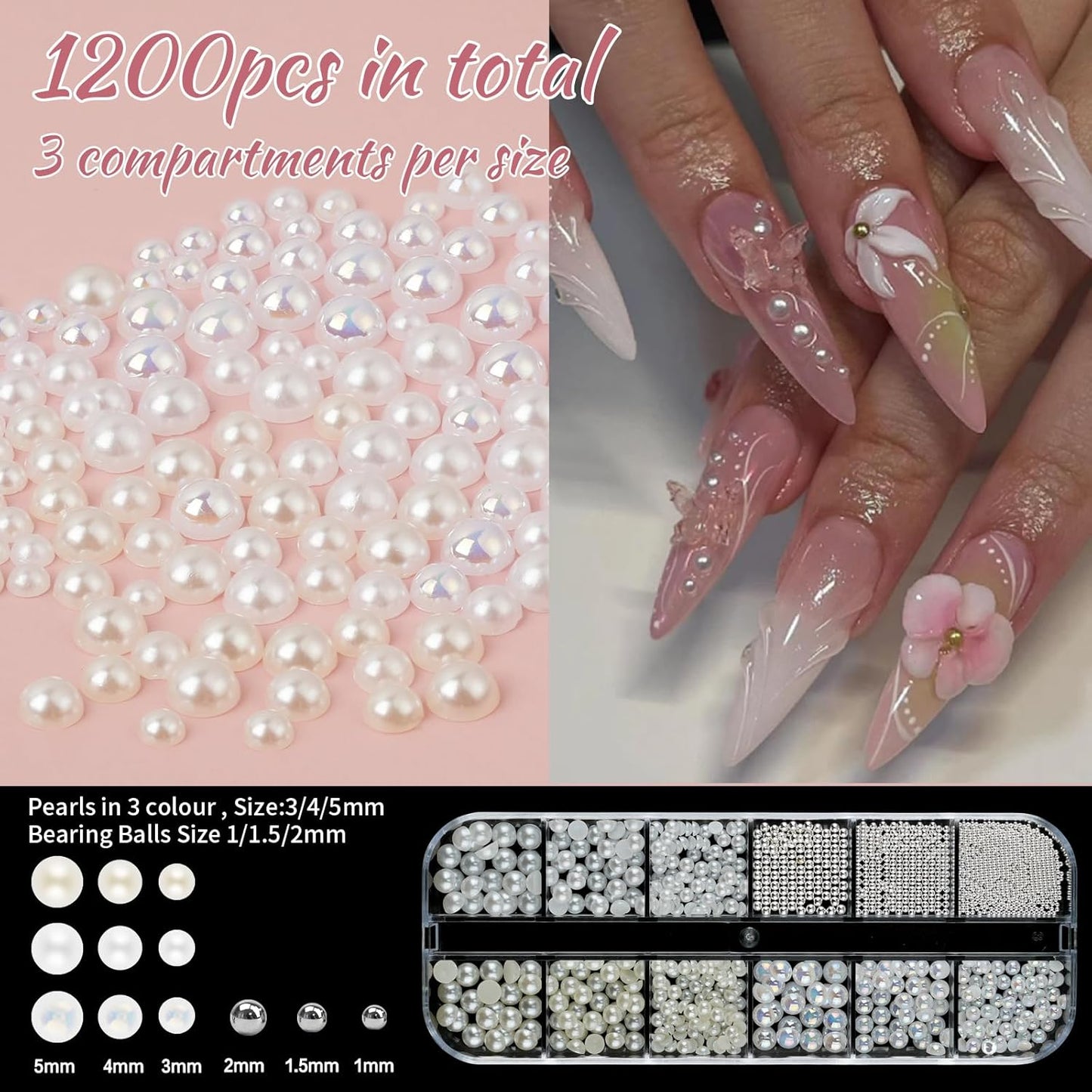 5200PCS Nail Gems and Charms, AB Crystal Nail Rhinestones with Flatback Nail Pearls, Pick Up Tweezers, Rhinestone Picker Tool, Flat Back Nail Gems for Nail Art, Clothes, Face, Craft-Velvo Beauty
