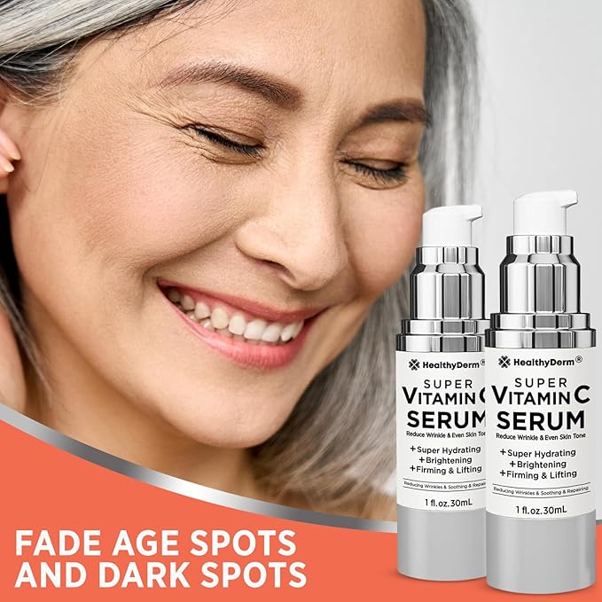 Super Vitamin C Serum for Women Over 70: Niacinamide, Vitamin C, Hyaluronic Acid, Peptides, Vitamin E, Caffeine, Bakuchiol, Hydrating, Lifting, Wrinkle & Age Spots Reduction Pack of 2-Velvo Beauty