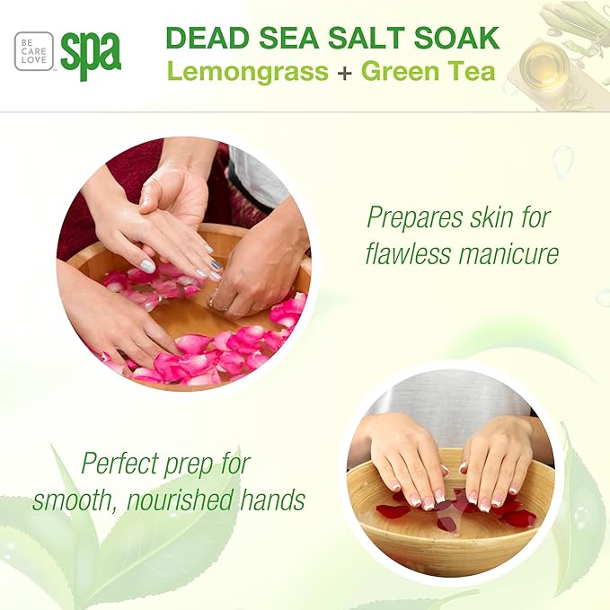 BCL SPA Dead Sea Salt Soak - Bath Salt with Organic Lemongrass + Green Tea, Shae Butter, Arnica, Aloe Vera Juice, Chamomile, Argan Oil & Jojoba Oil - Skin Exfoliator - Home/Professional Use 16 fl oz-Velvo Beauty