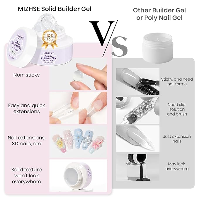 MIZHSE 2Pcs 3D Nail Gel Sculpting Gels, Clear and White Solid Builder Gel for Nails with Silicone Nail Molds Molding Gels 3D Art Non-Sticky Hand UV LED for Nails Salon Home DIY-Velvo Beauty