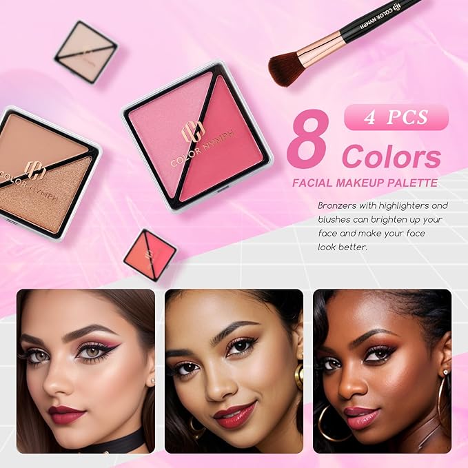 Color Nymph Starter Makeup Kit for Tweens Girls, Train Case for Women Full Kit with Eye Shadow, Lipstick, Blush, Brushes, Lipgloss, Mascara, Brow Wax and Mirror Pink Full Starter Cosmetics Set-Velvo Beauty