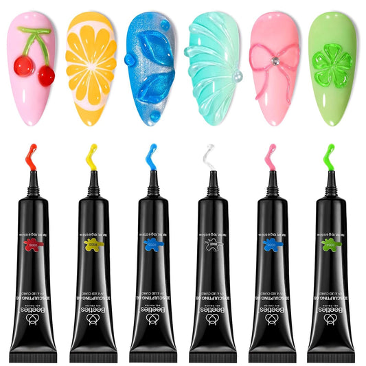 Beetles Sculpting Gel 3D Gel for Nail Art - 6 Colors No Wipe Nail Polish Rhinestone Nail Art Glue for Drawing Molding Sculpture Jewelry Decoration Manicure DIY Design-Velvo Beauty