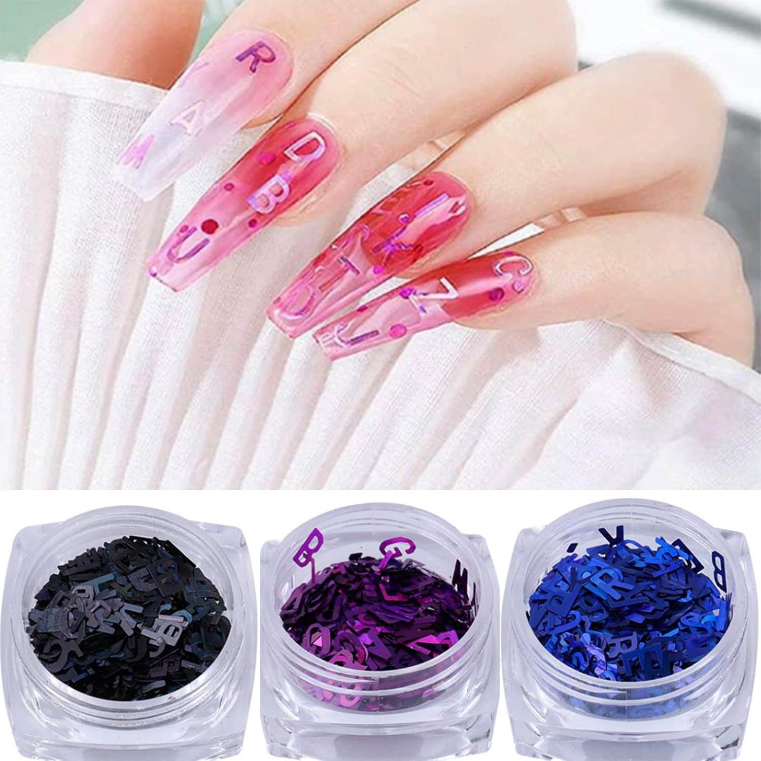 3 Colors Nail Art Glitters & Sequins - Black & Purple Letter Shaped Nail Sticker for Women's Manicure DIY-Velvo Beauty