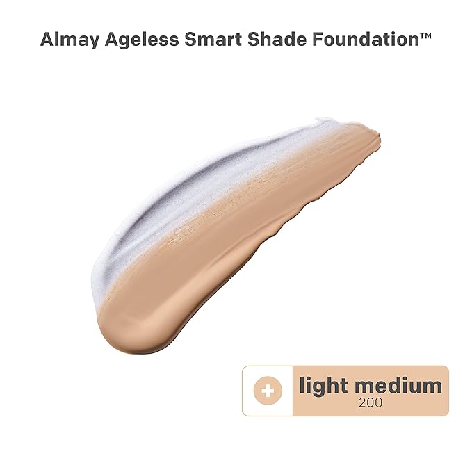 Almay Anti-Aging Foundation, Smart Shade Face Makeup with Hyaluronic Acid, Niacinamide, Vitamin C & E, Hypoallergenic-Fragrance Free, 200 Light Medium, 1 Fl Oz (Pack of 1)-Velvo Beauty