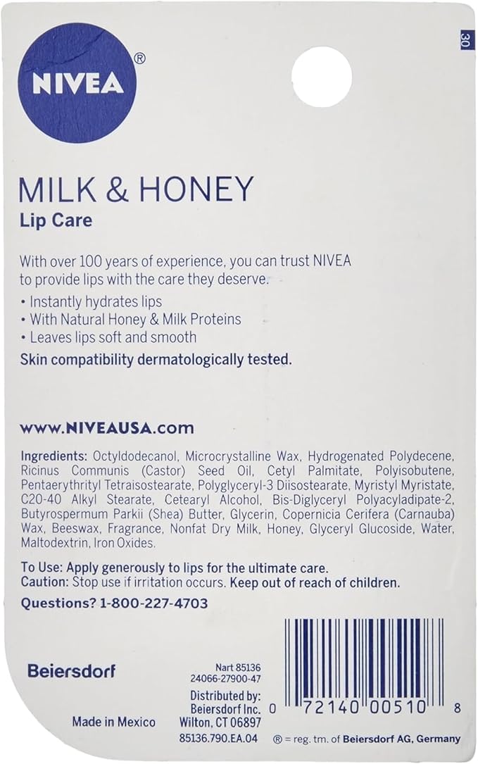 Nivea Milk and Honey Lip Care 0.17 Ounces (Pack of 3-Velvo Beauty