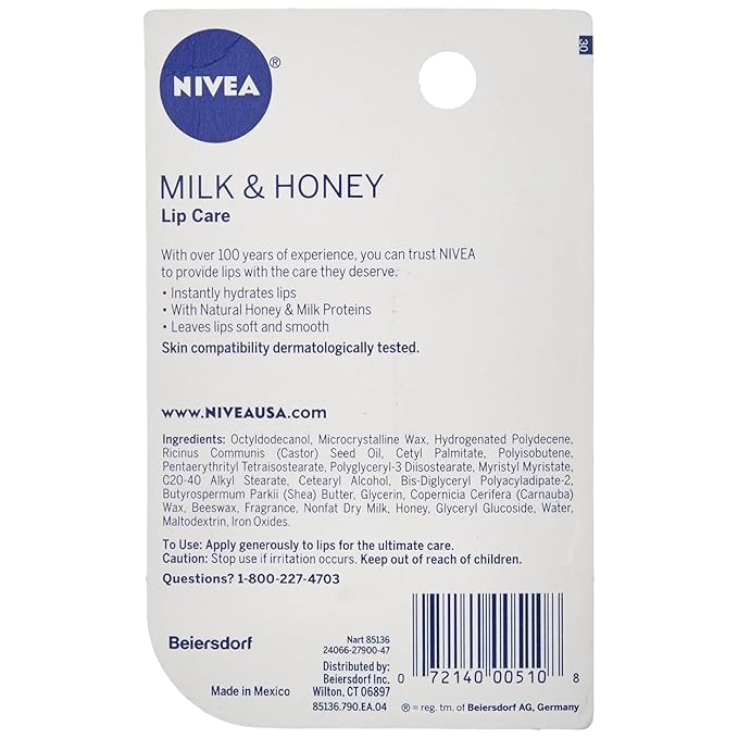 NIVEA A Kiss of Milk & Honey Natural Defense & Soothing Lip Care 0.17 oz (Pack of 7)-Velvo Beauty