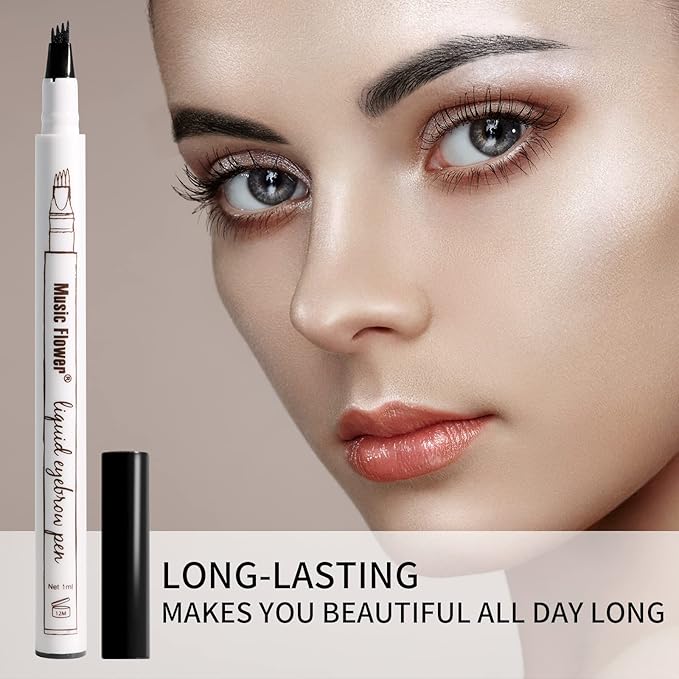 Music Flower Eyebrow Pencil, Liquid Eyebrow pen, Smudgeproof Long Lasting Fine Sketch Brow Pen with Micro-Fork Tip,Waterproof Microblading Pen-Black-Velvo Beauty