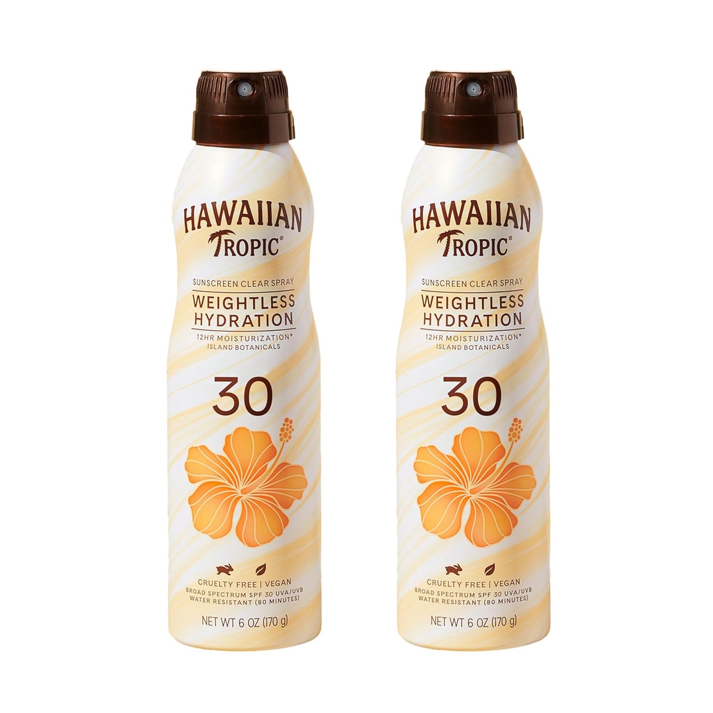 Hawaiian Tropic Weightless Hydration Clear Spray Sunscreen SPF 30, 6oz | SPF 30 Sunscreen Spray, Sunblock, Oxybenzone-Free, 6oz each Twin Pack-Velvo Beauty